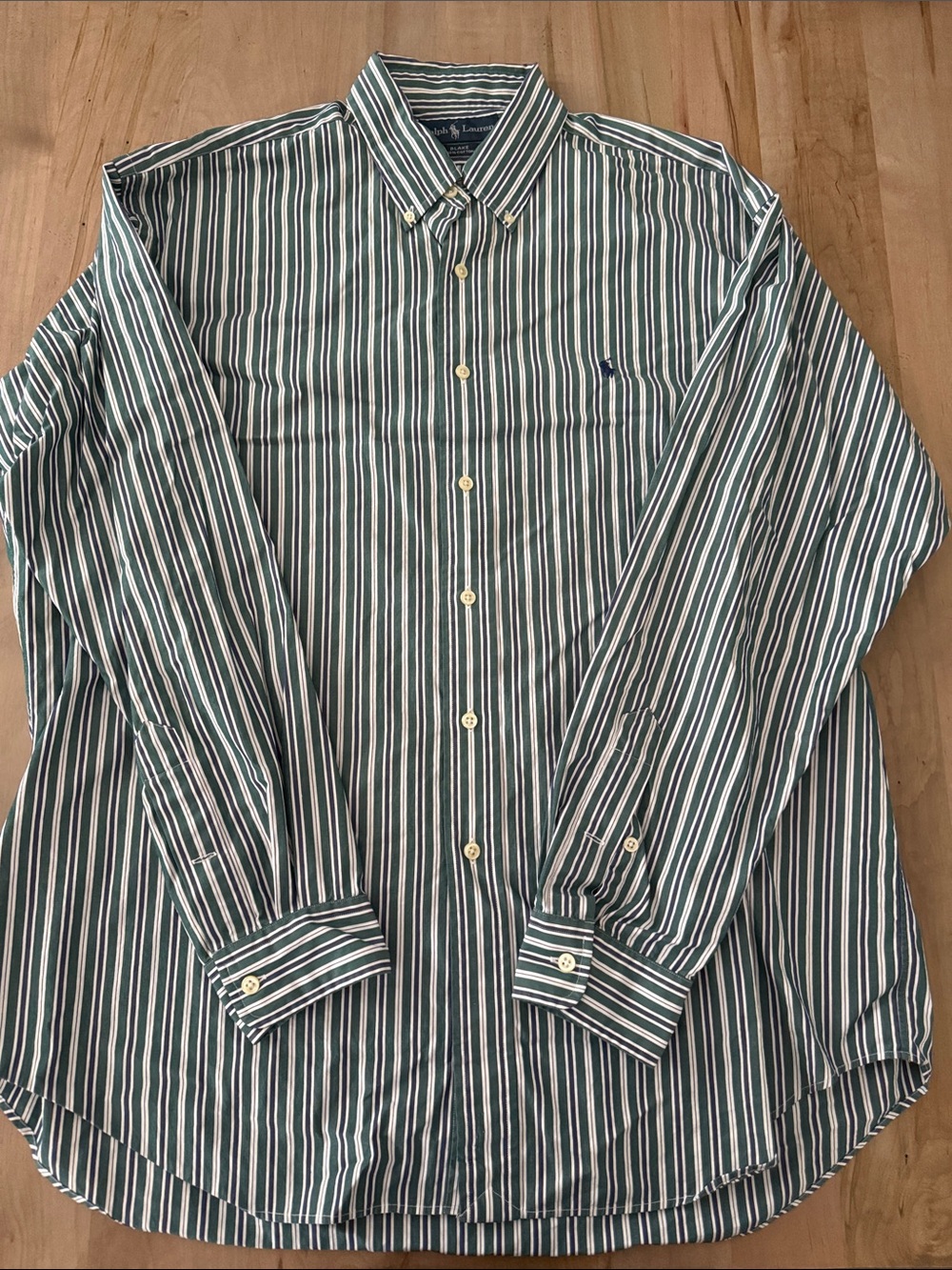 Polo by Ralph Lauren Dark Green and White Striped Button-Down Shirt